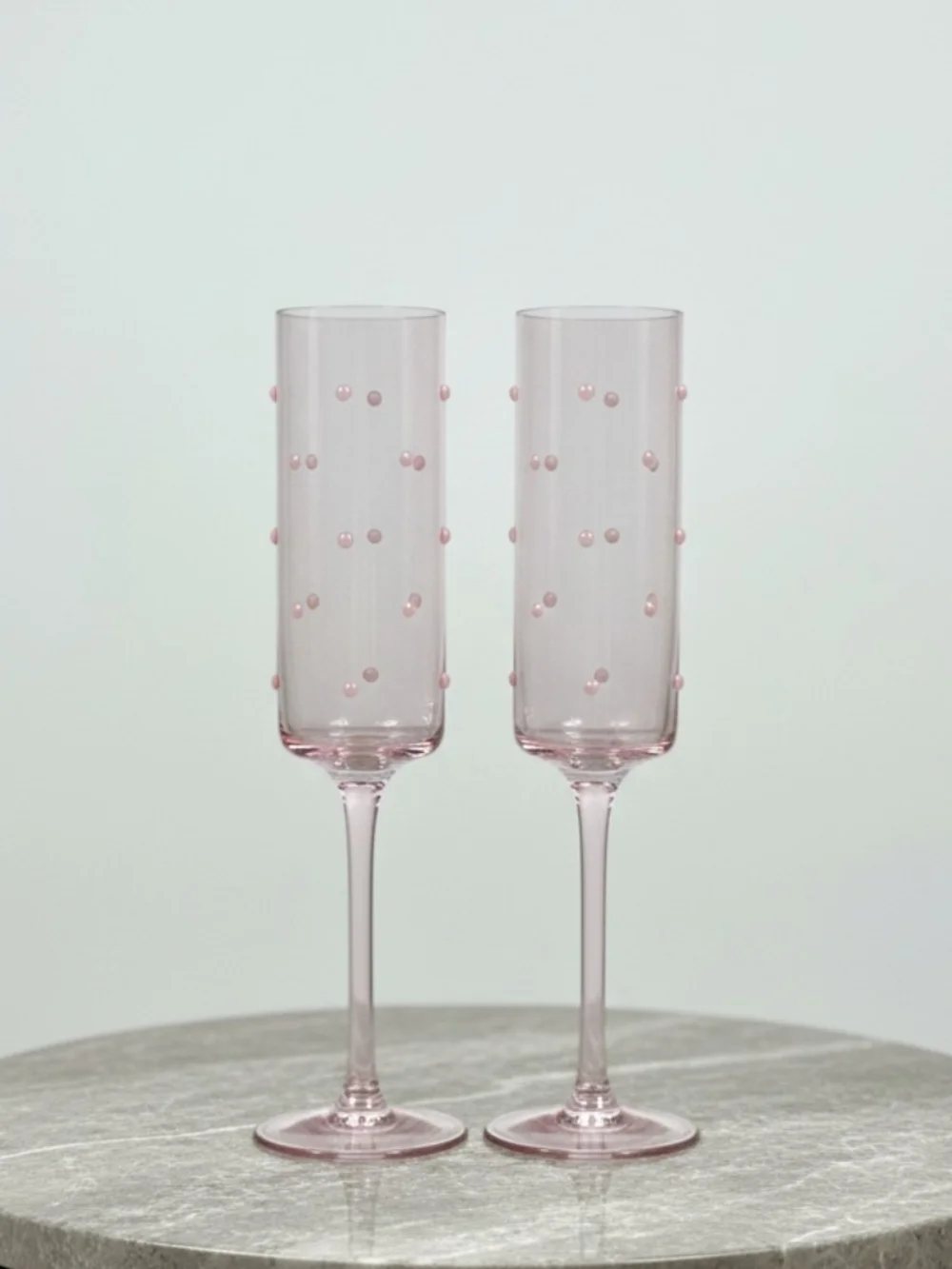 Pink Bubble Stem Champagne Flutes - Set of 2